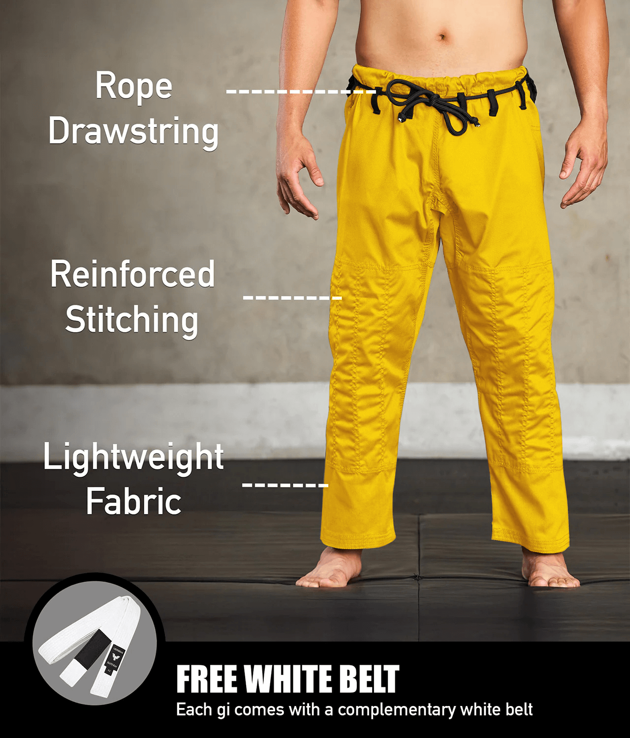 elite core yellow mens bjj gi with free yellow belt