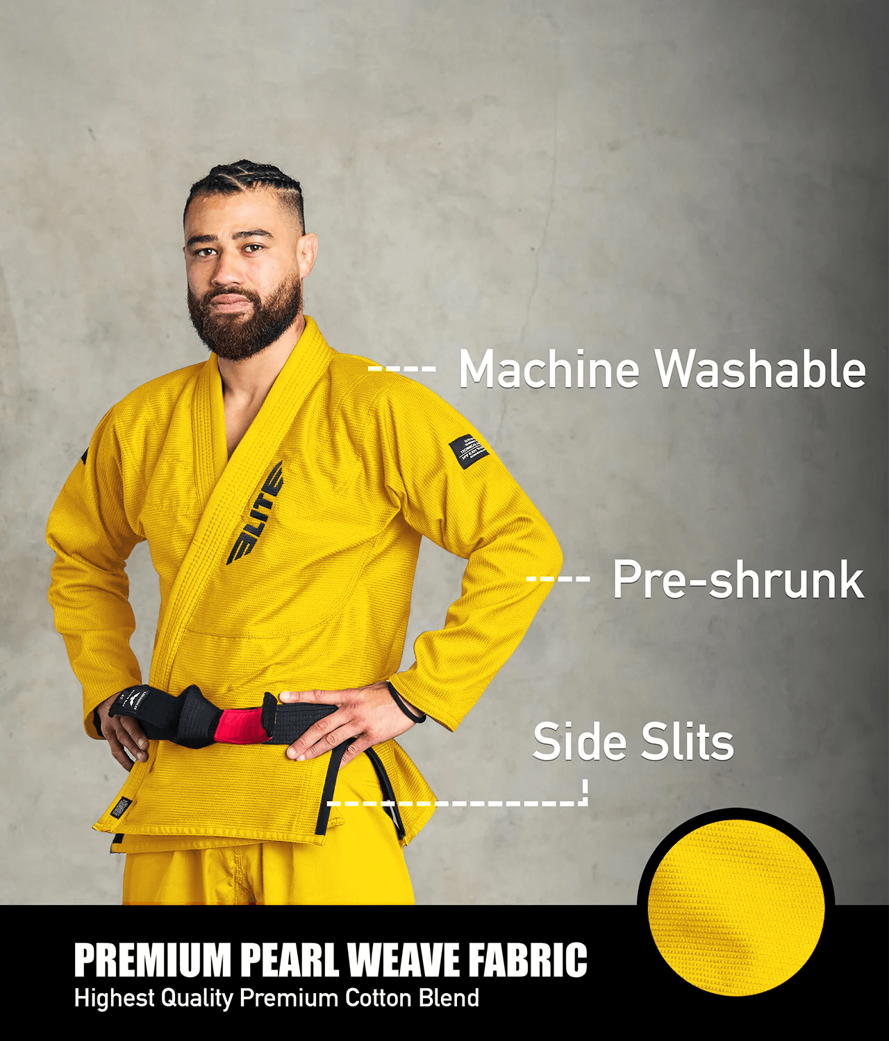 elite core yellow mens bjj kimono fabric