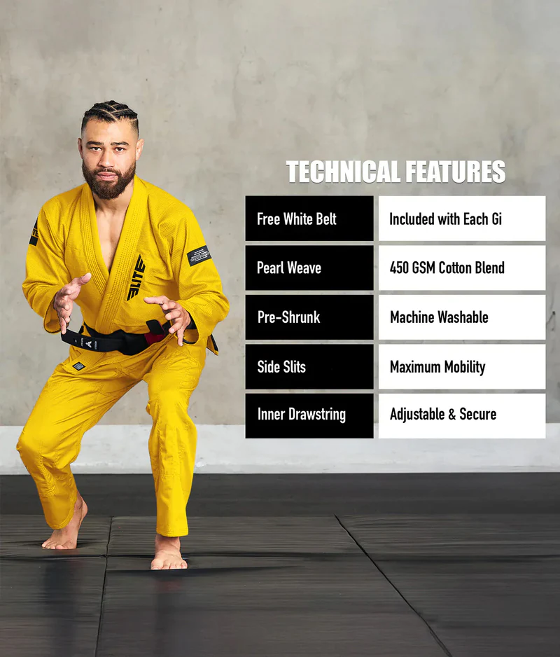 elite core yellow mens bjj uniform technical features