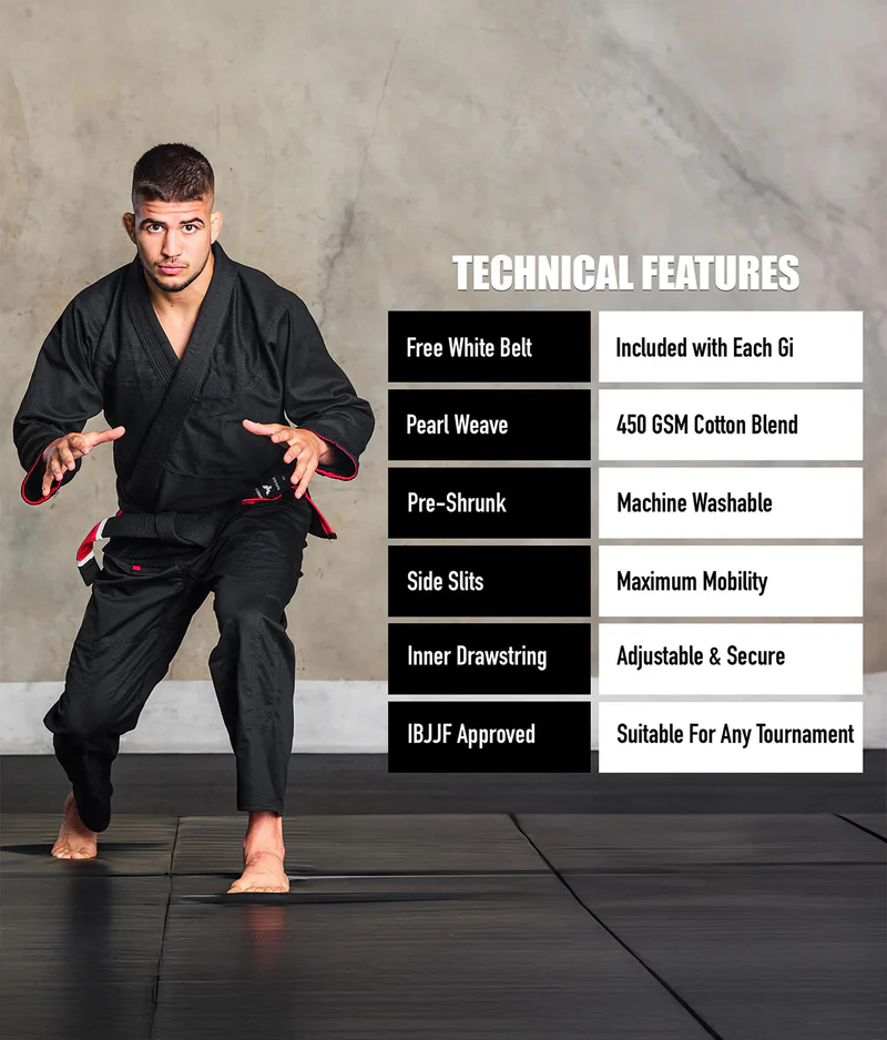 elite core black mens jiu jitsu uniform technical features