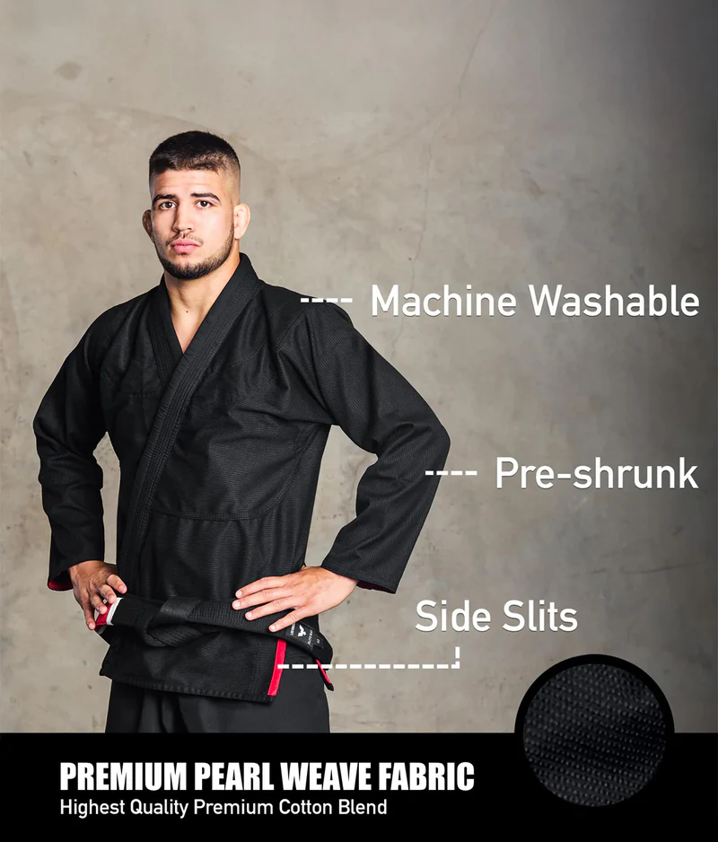 elite core black mens jiu jitsu kimono fabric