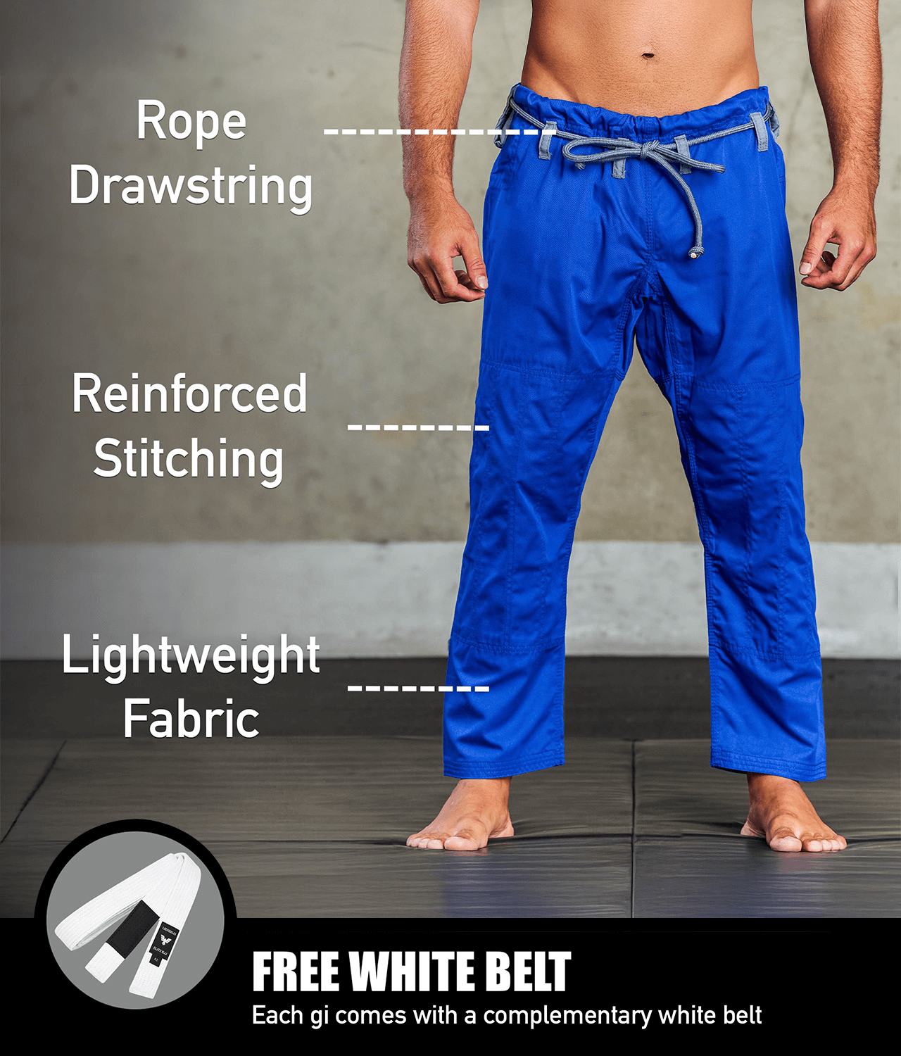 elite essential blue mens jiu jitsu gi with free blue belt