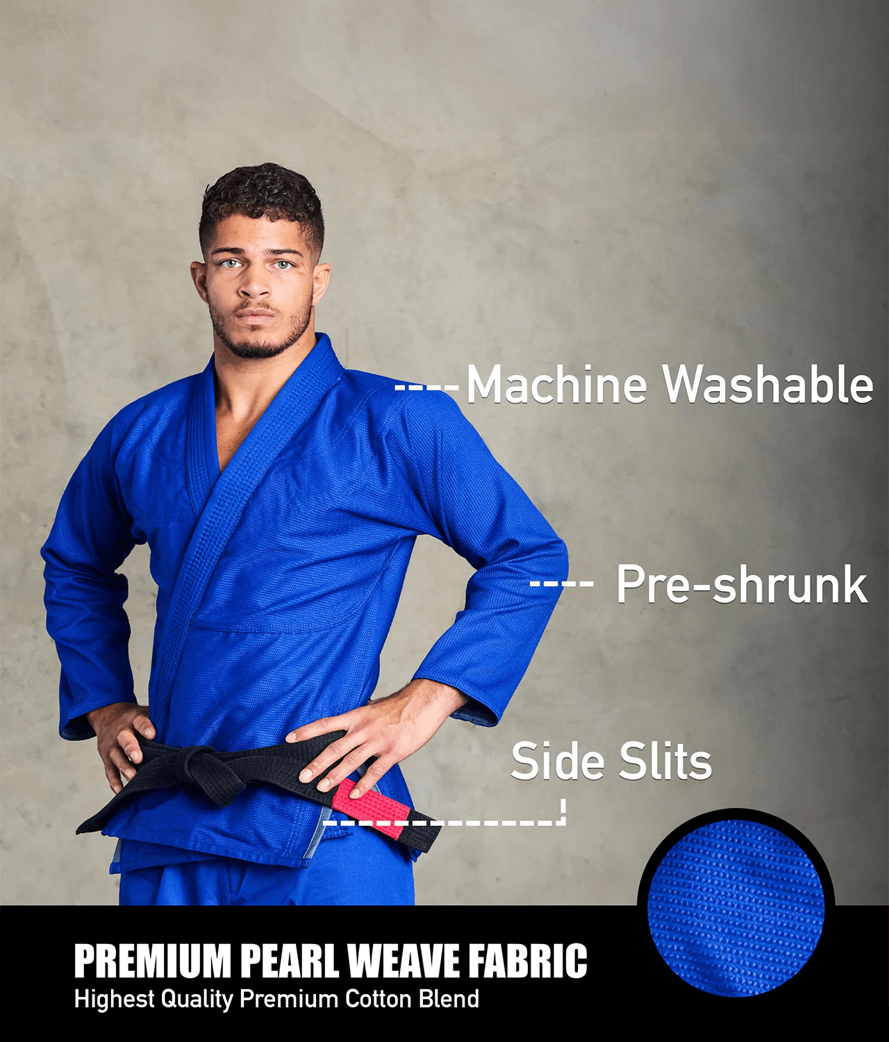 elite essential blue mens jiu jitsu kimono fabric