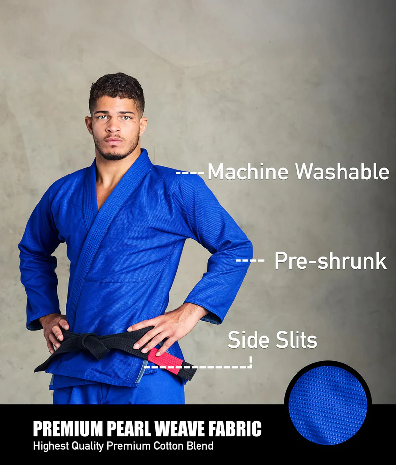 elite core blue mens jiu jitsu kimono fabric