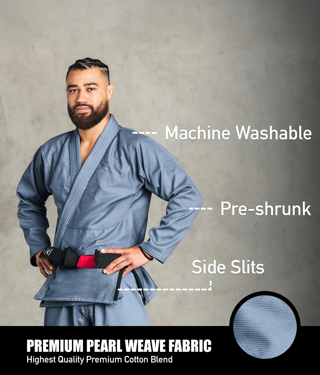 elite essential gray mens jiu jitsu kimono fabric