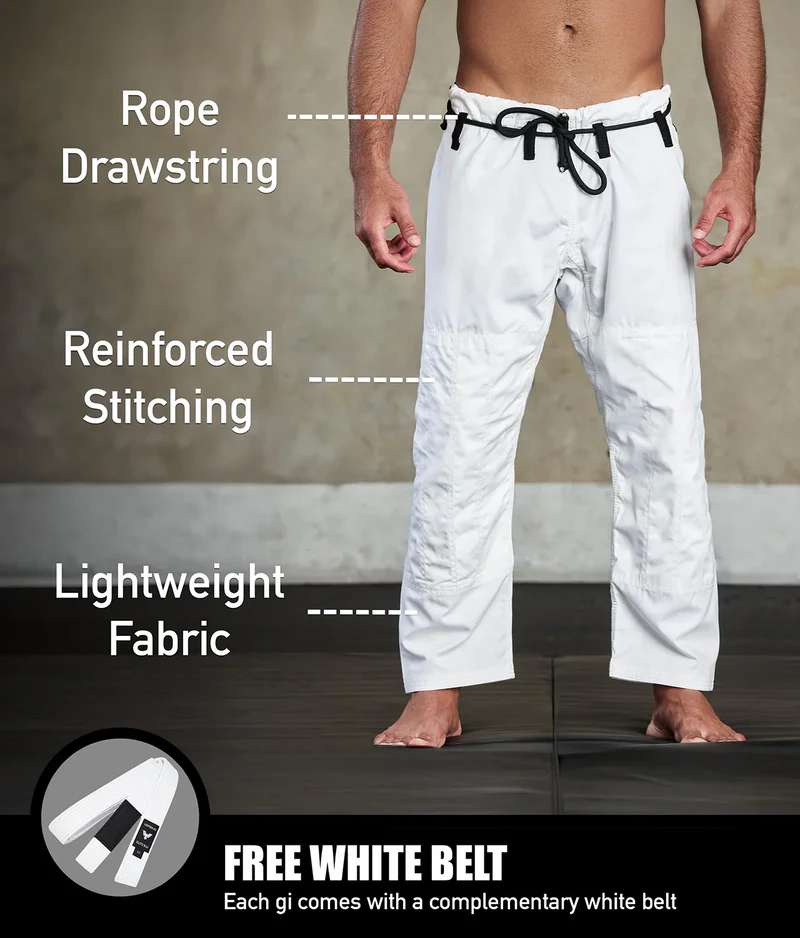 elite core white mens jiu jitsu gi with free white belt