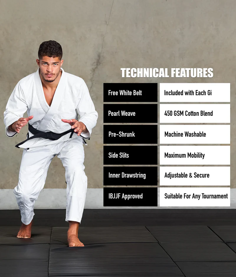 elite core white mens jiu jitsu uniform technical features