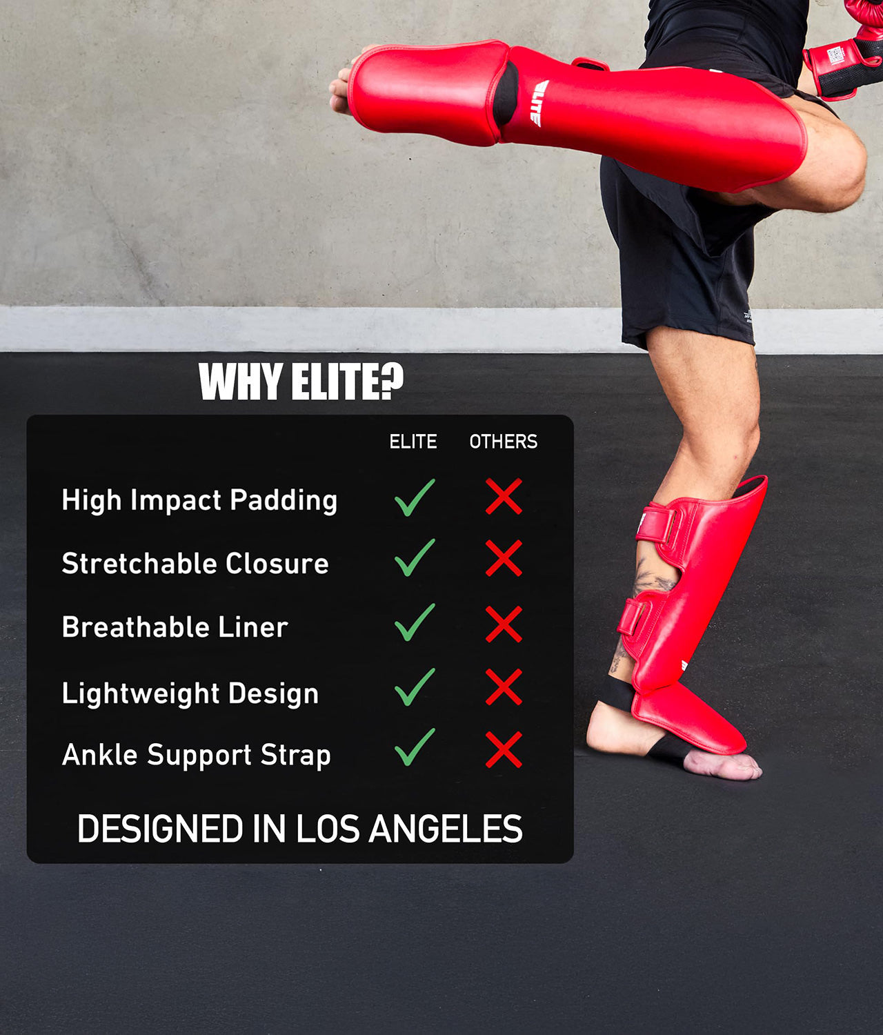 Adults' Plain Red Muay Thai Shin Guards