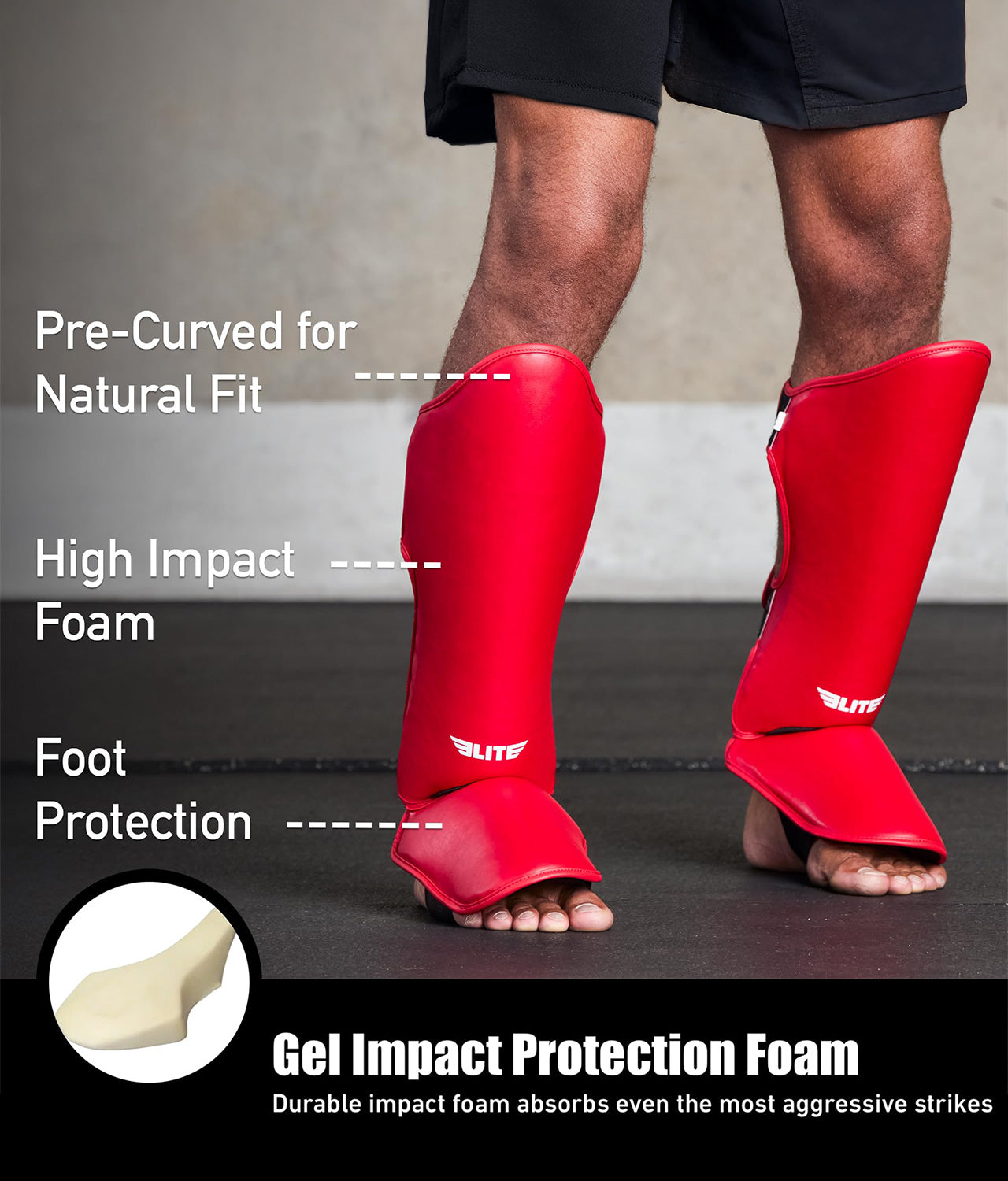 Adults' Plain Red Muay Thai Shin Guards