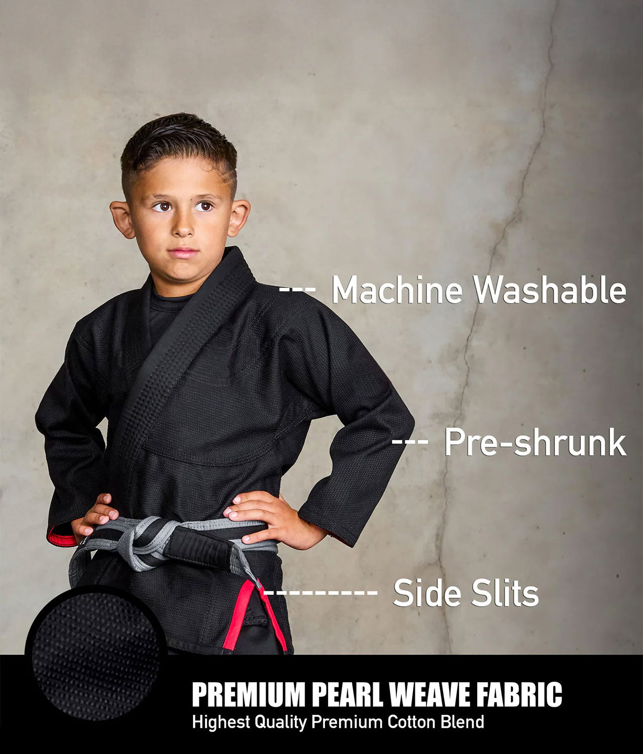 elite essential Black kids jiu jitsu kimono fabric