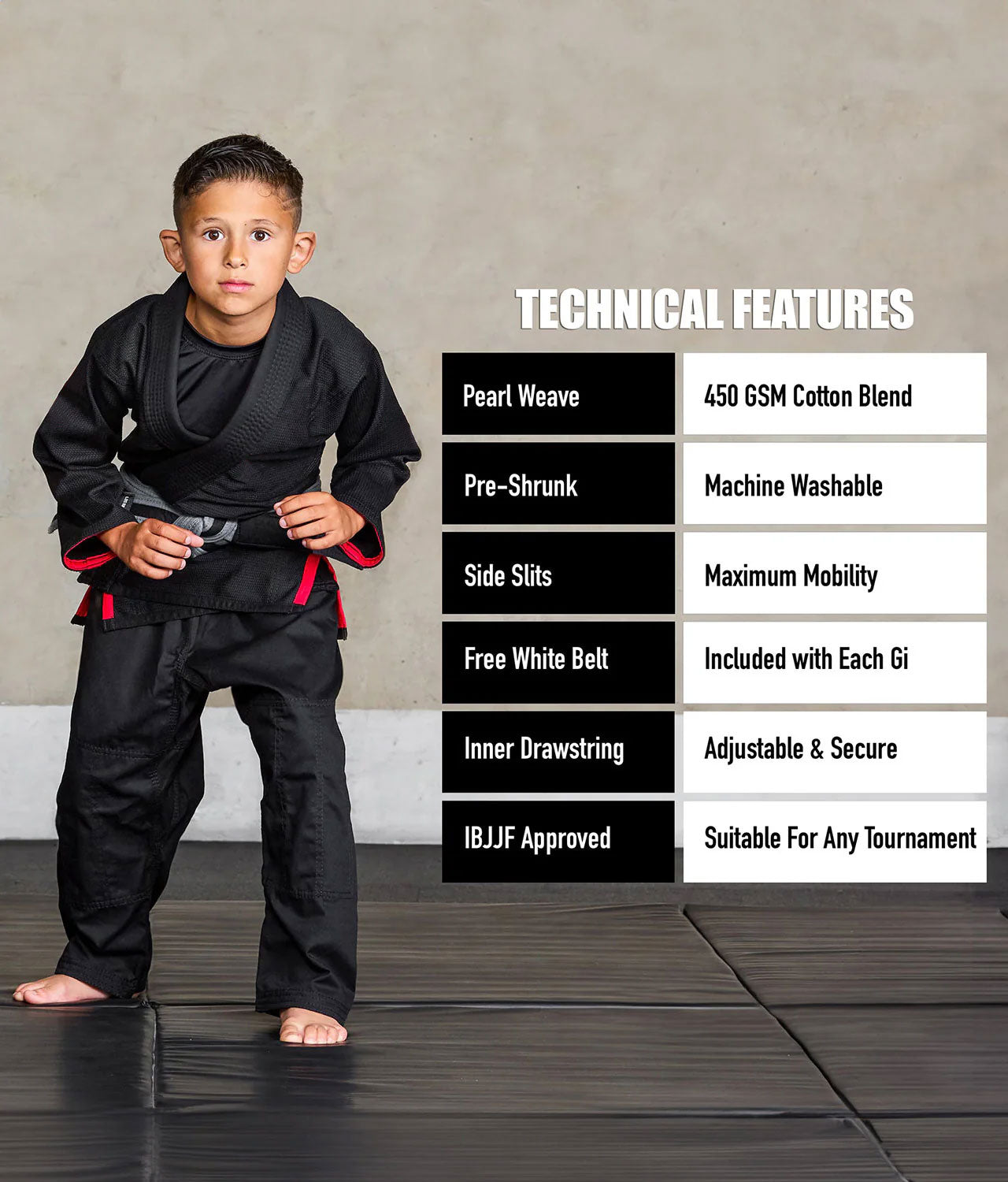 Kids' Essential Black Brazilian Jiu Jitsu BJJ Gi