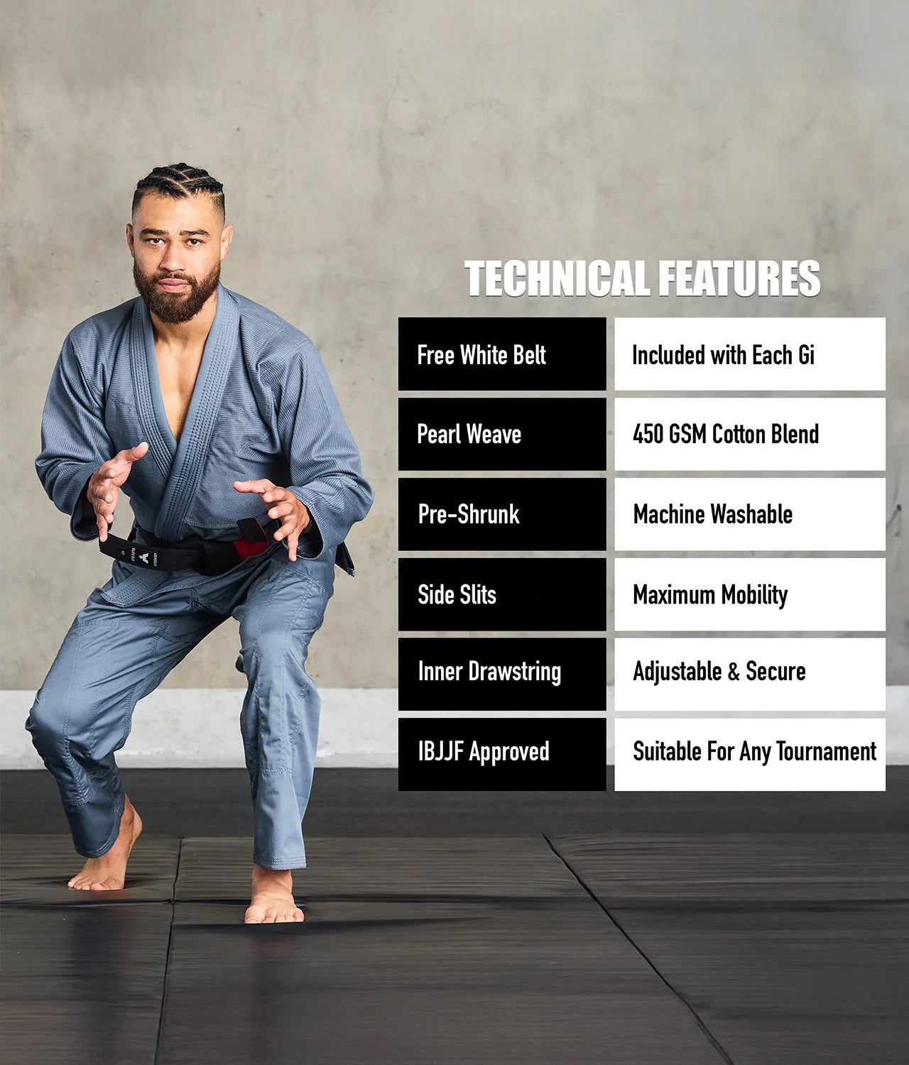 Men's Essential Gray Brazilian Jiu Jitsu BJJ Gi