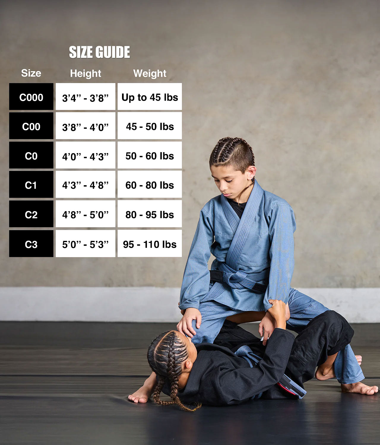 elite essential gray girls jiu jitsu gi size chart