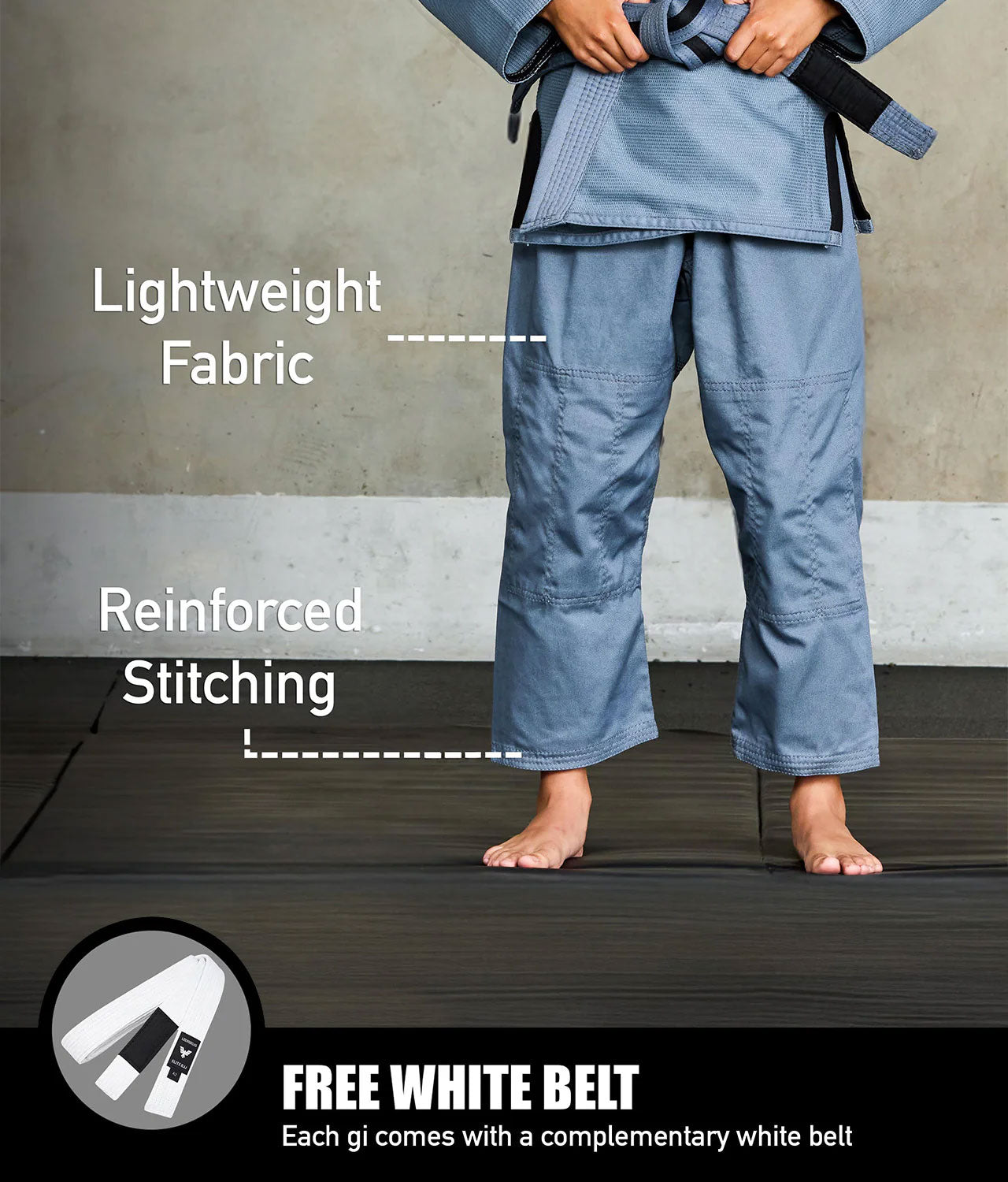 elite essential gray youth jiu jitsu gi with free gray belt