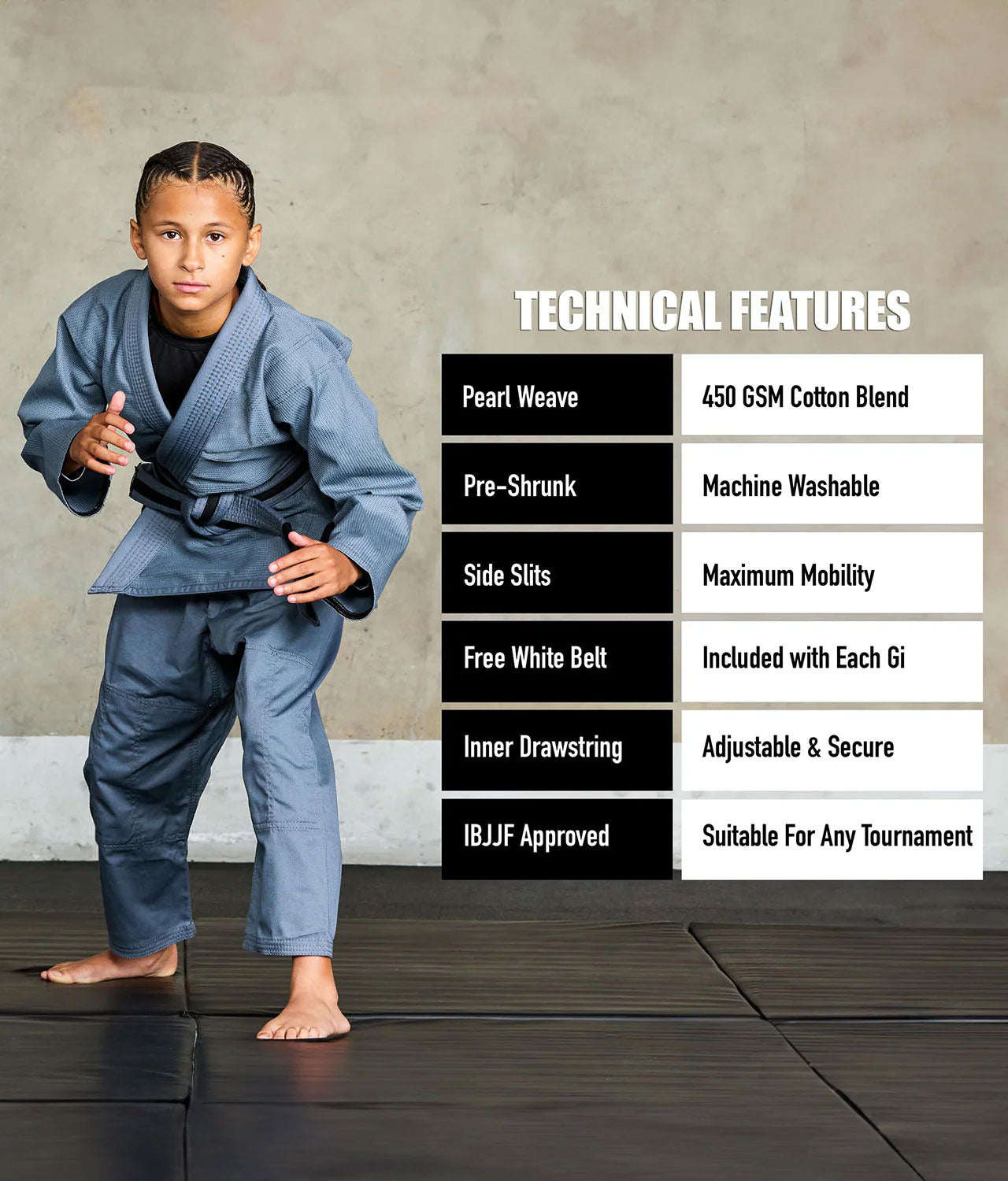 Kids' Essential Gray Brazilian Jiu Jitsu BJJ Gi