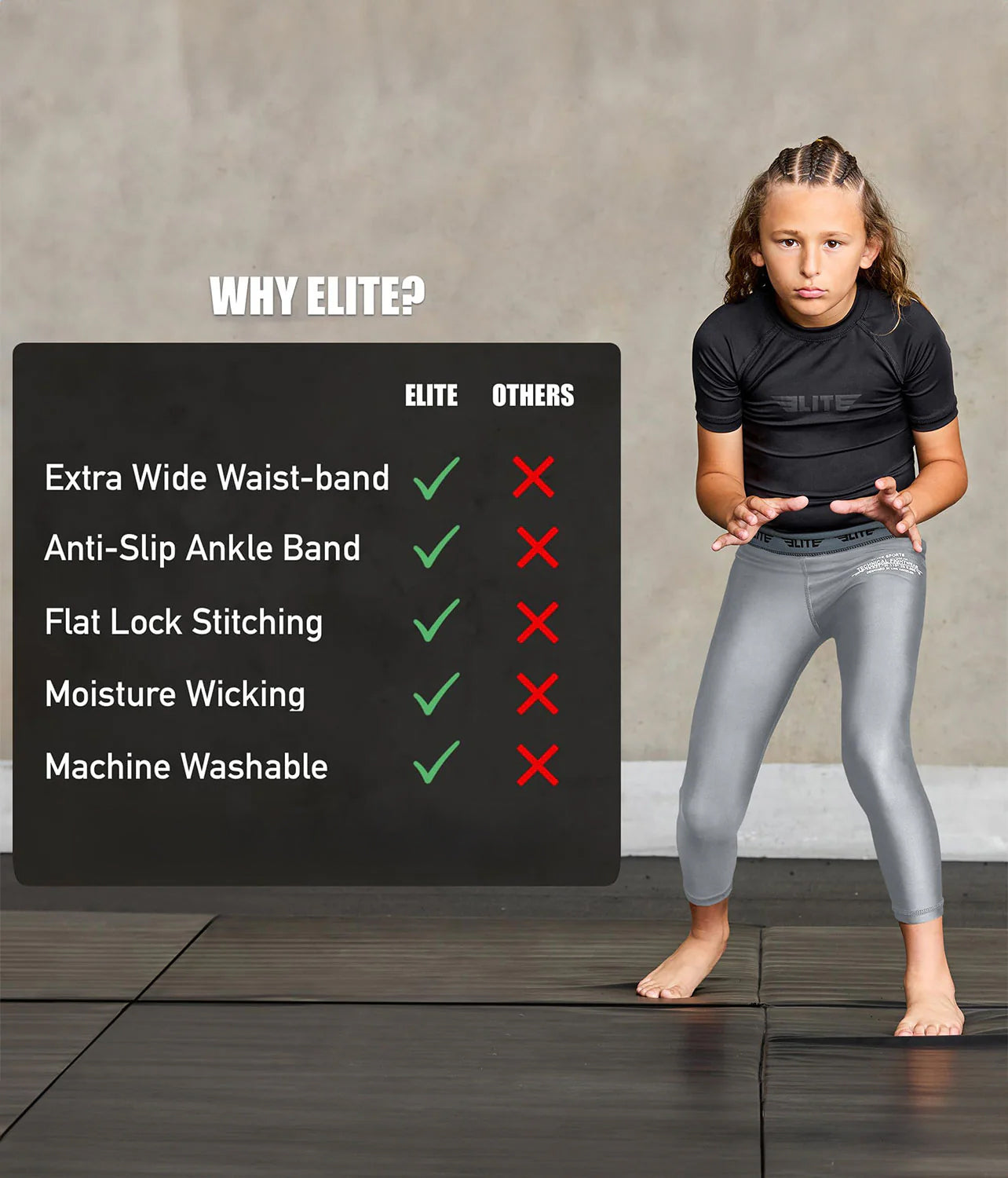 Kids' Plain Gray Compression No-Gi BJJ Spats