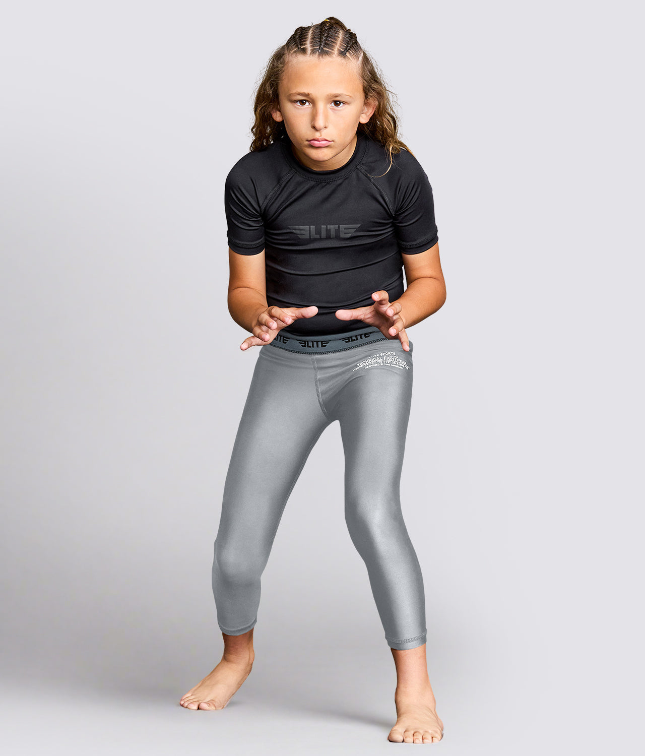 Kids' Plain Gray Compression Jiu Jitsu Bjj Spat Pants