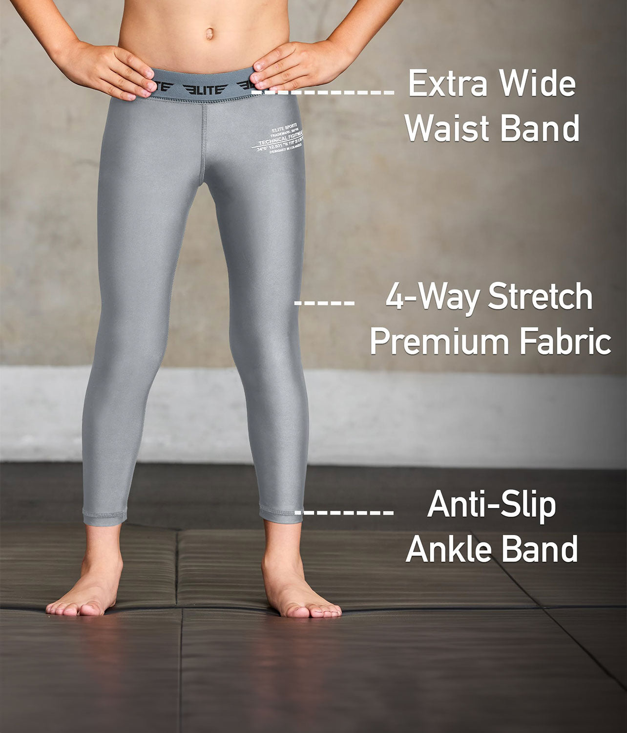 Kids' Plain Gray Compression Boxing Spat Pants