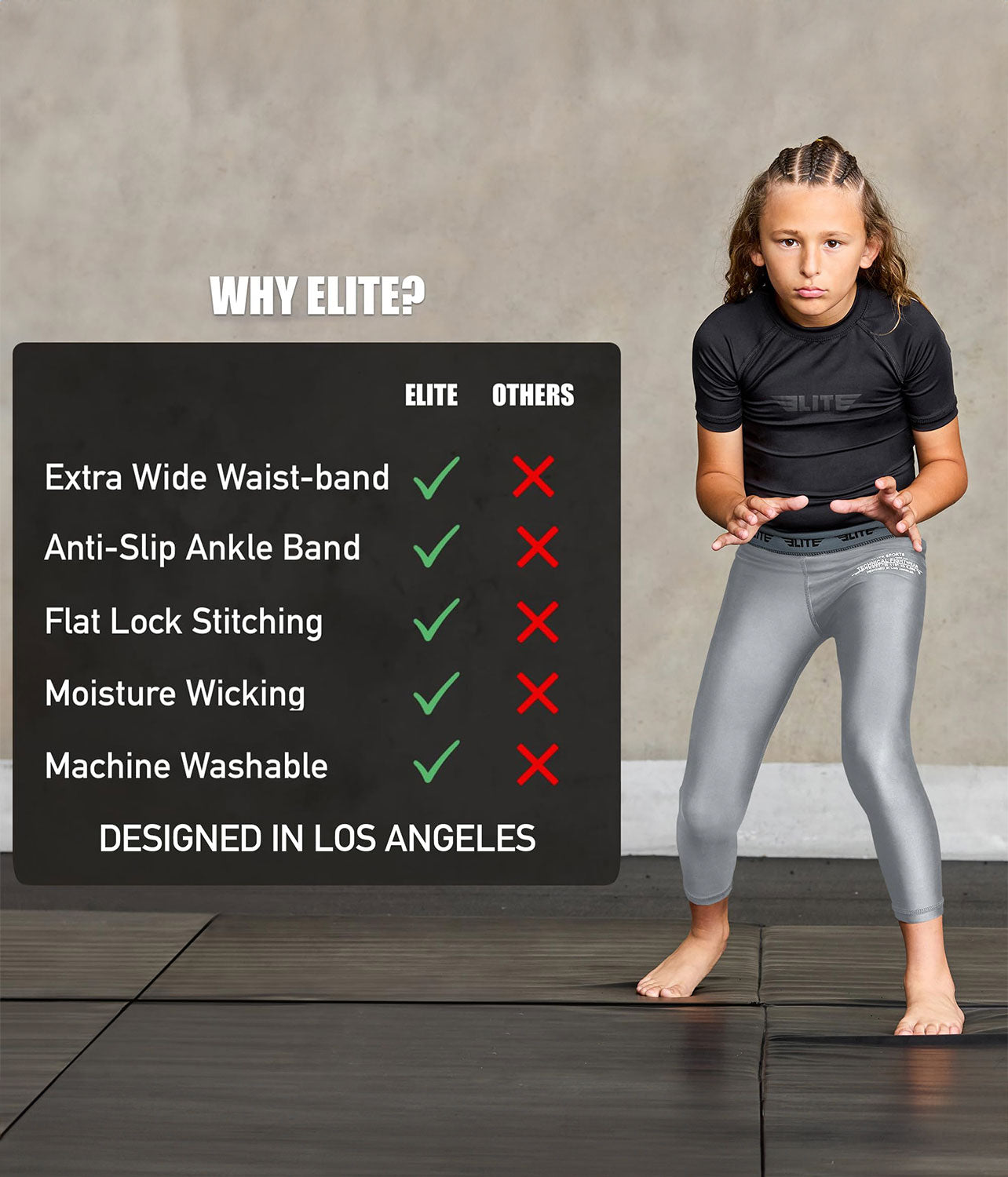 Kids' Plain Gray Compression MMA Spat Pants