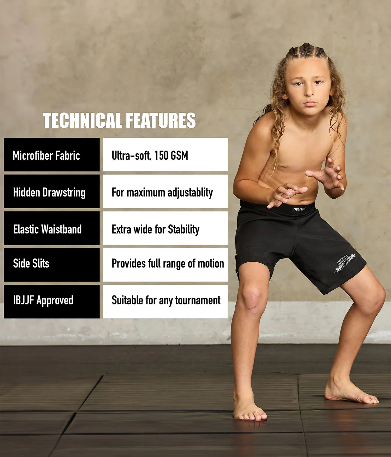 Kids' Black Jack Black No-Gi BJJ Shorts