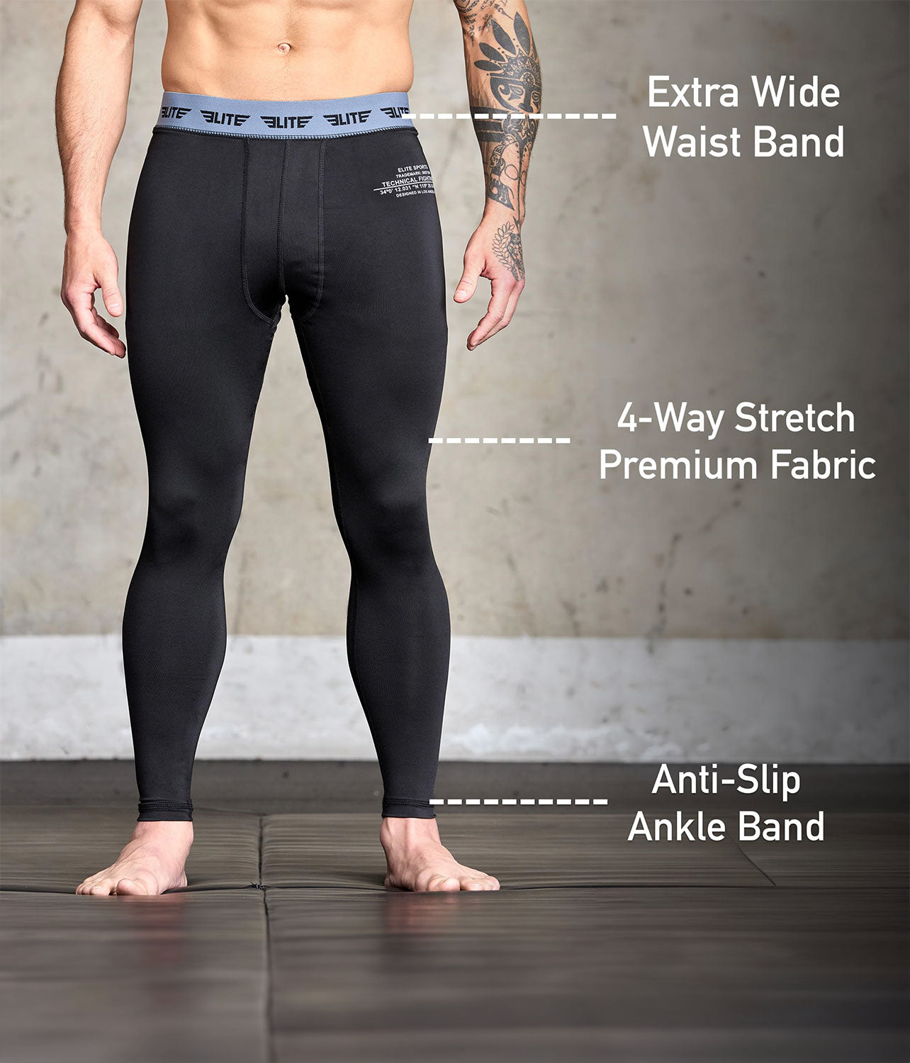 Men's Plain Black Compression Boxing Spat Pants