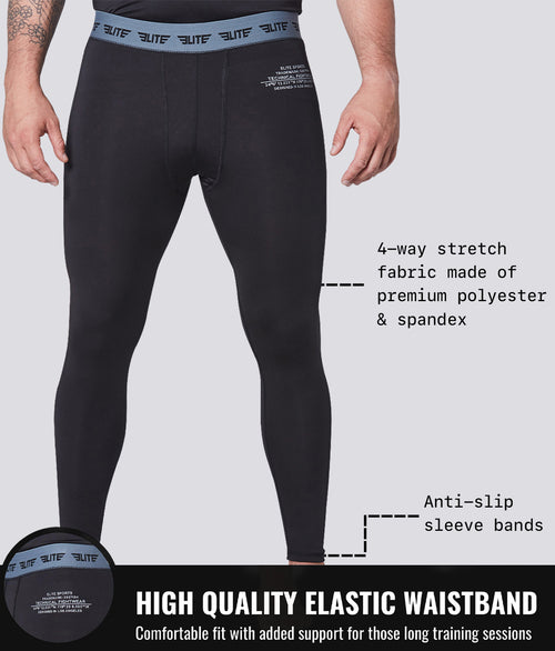 Elite Sports Plain Black Compression Brazilian Jiu Jitsu BJJ Spat Pants