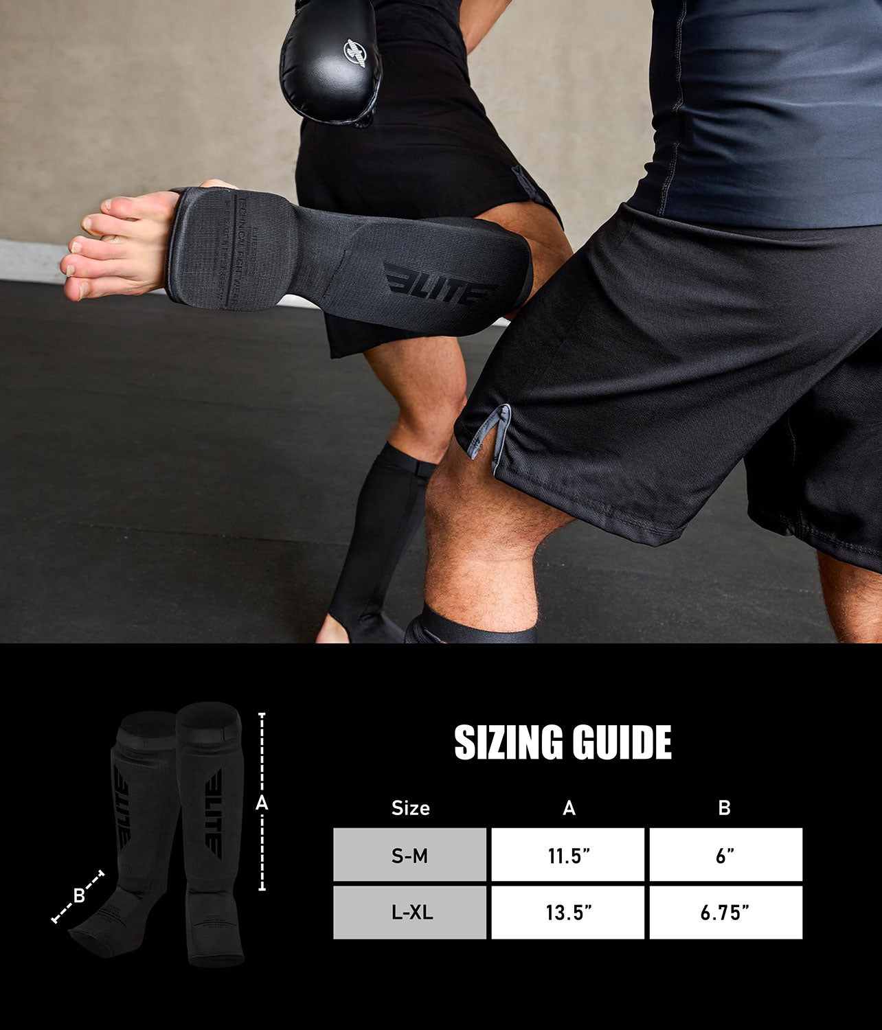 Adults' Standard Black/Black MMA Shin Guards