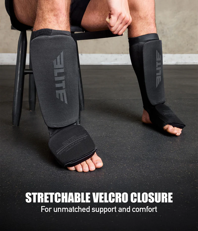 Adults' Standard Black/Black Wrestling Shin Guards