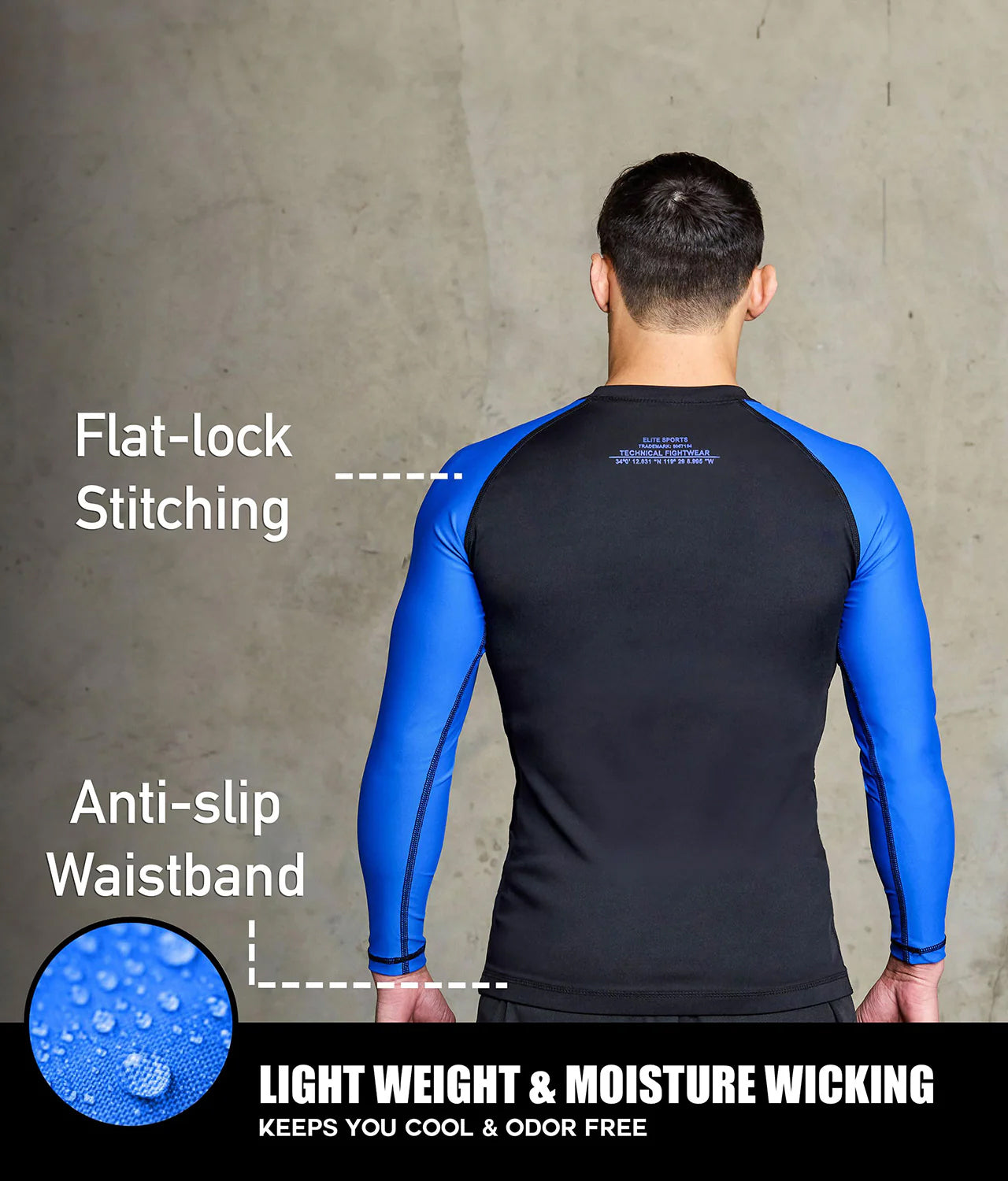 Men's Standard Blue Long Sleeve No-Gi BJJ Rash Guard