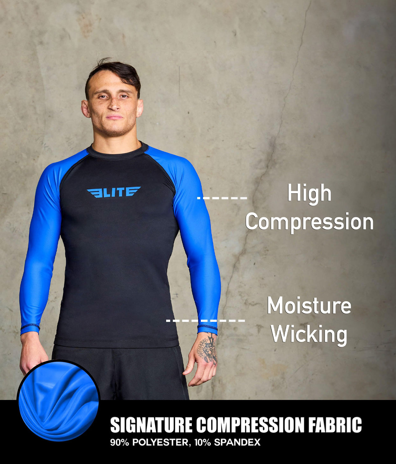 Men's Standard Blue Long Sleeve Muay Thai Rash Guard