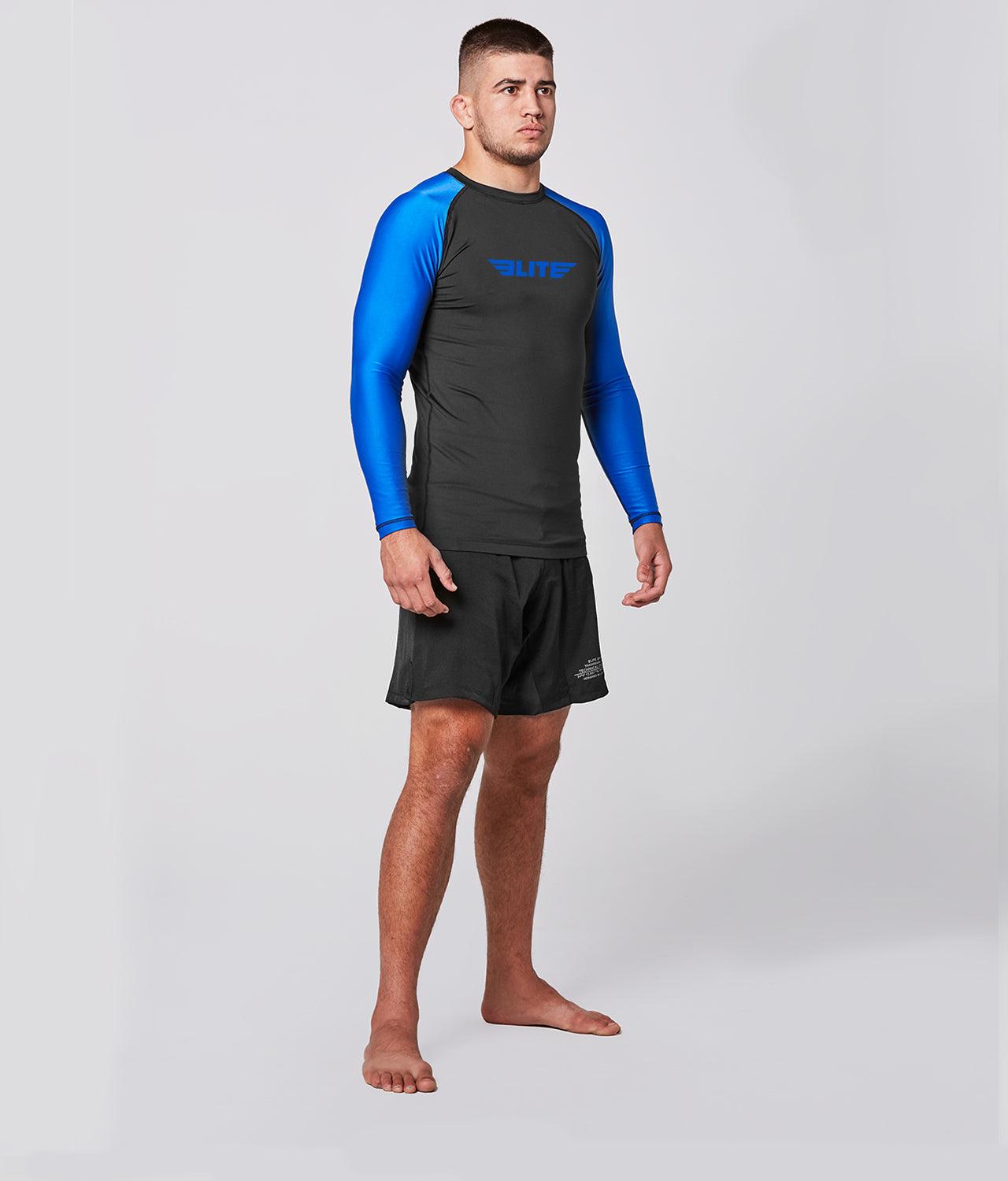 Elite Sports Men's Standard Blue Long Sleeve Wrestling Rash Guard  Look