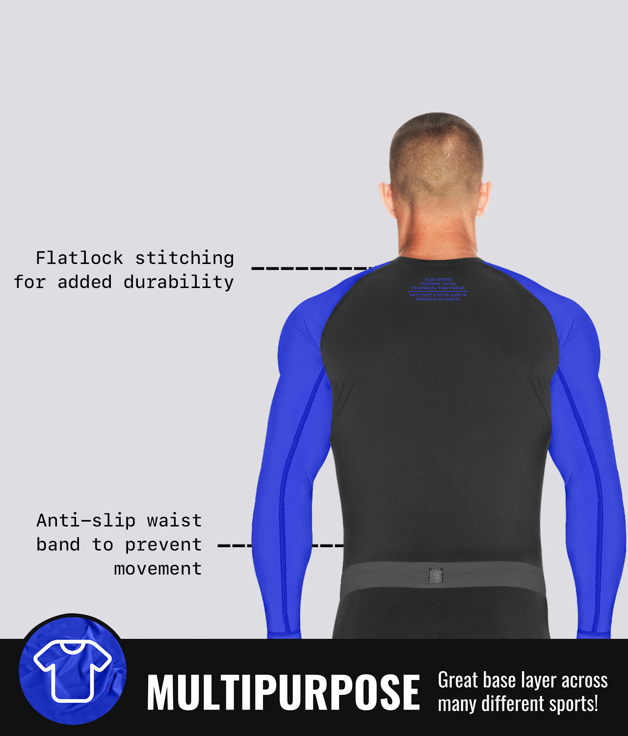 Elite Sports Men's Standard Blue Long Sleeve Wrestling Rash Guard Multipurpose