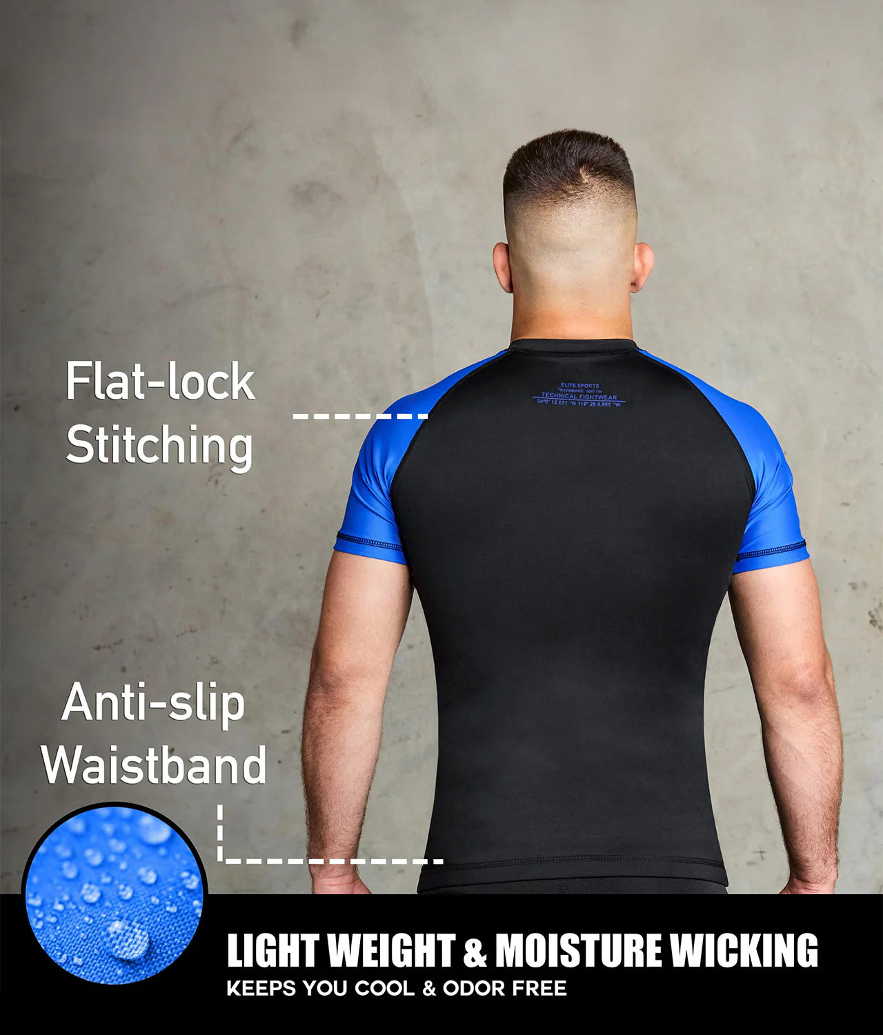 Standard Blue Short Sleeve No-Gi Mens BJJ Rash Guard