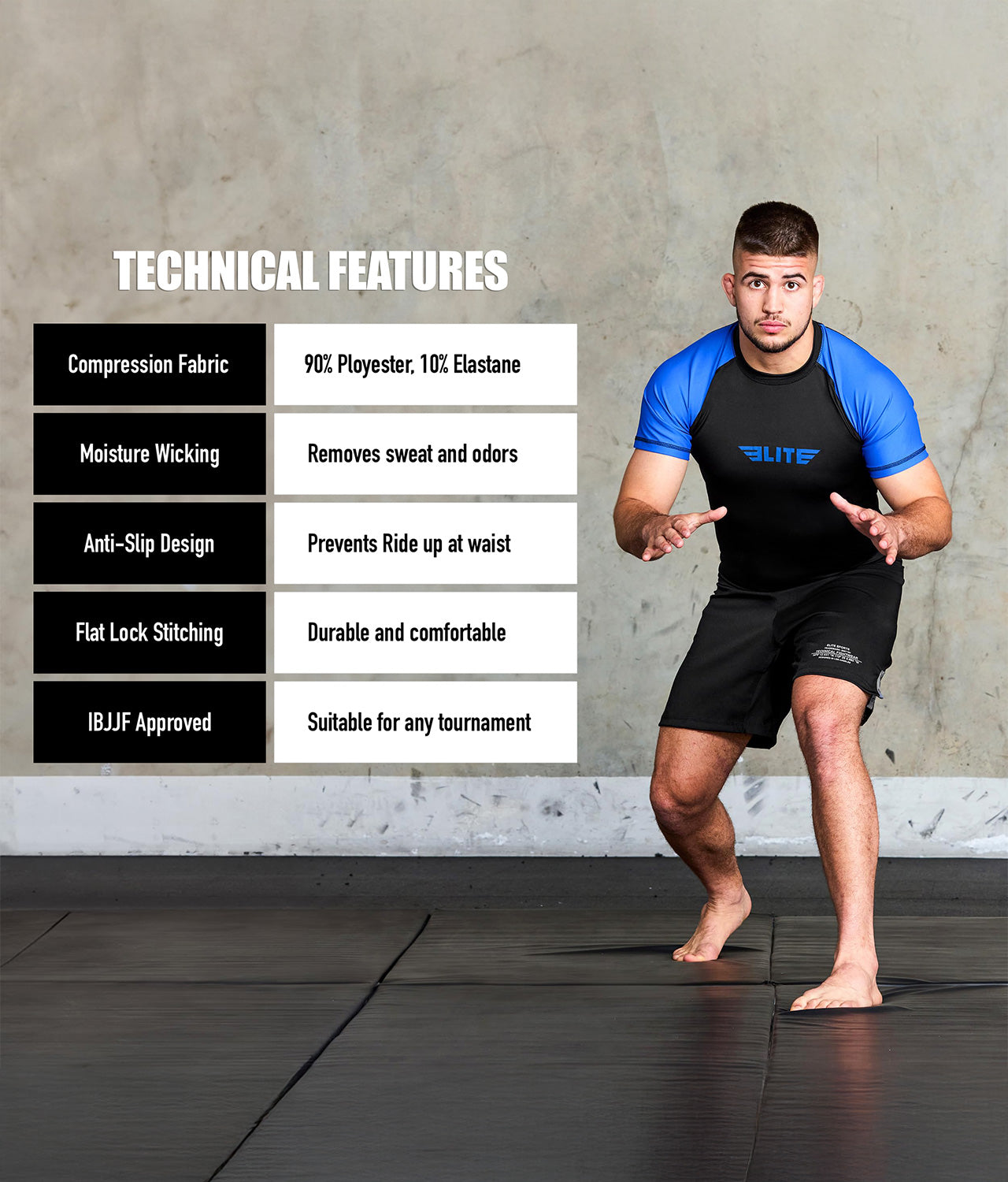 Men's Standard Blue Short Sleeve MMA Rash Guard