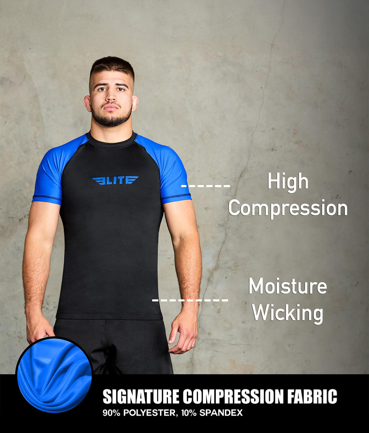 standard blue short sleeve mens bjj rash guard compression fabric