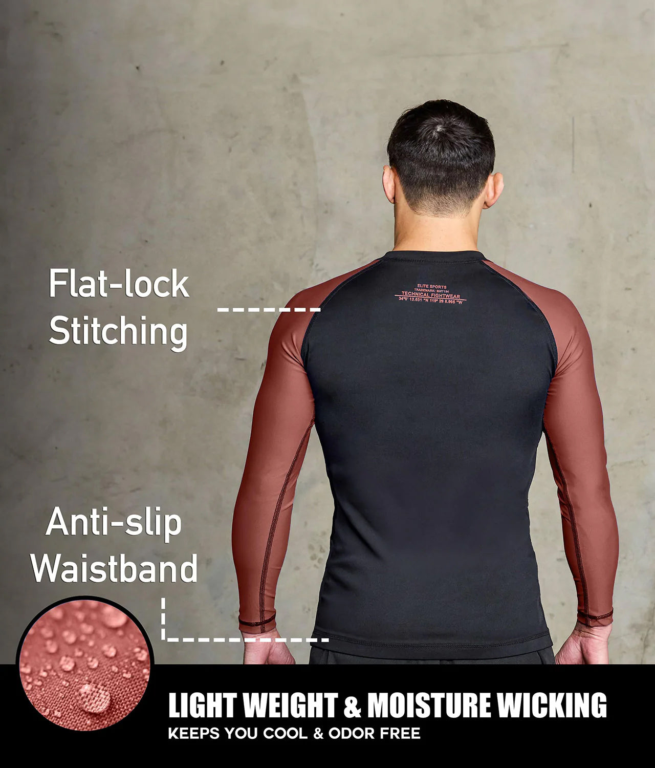 Men's Standard Brown Long Sleeve No-Gi BJJ Rash Guard