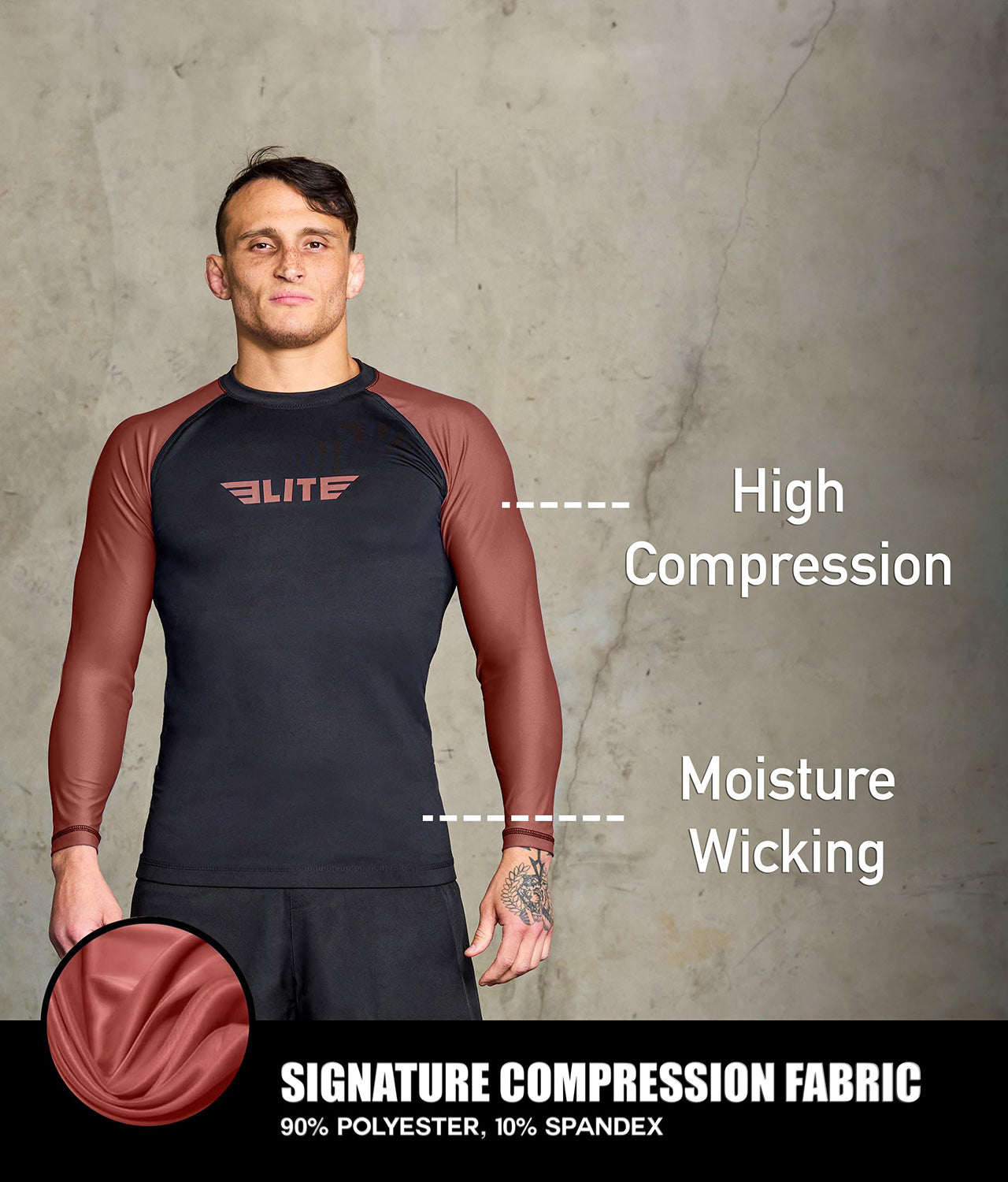 Men's Standard Brown Long Sleeve Muay Thai Rash Guard