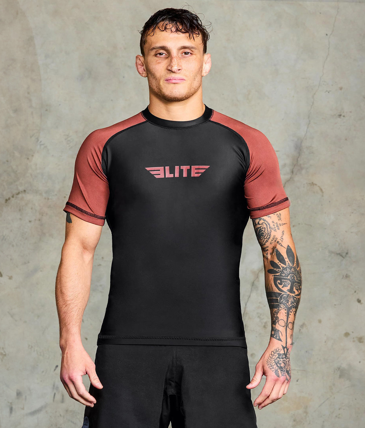 standard brown short sleeve mens no-gi bjj rash guard