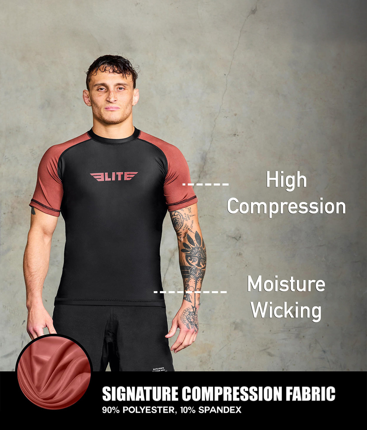 Men's Standard Brown Short Sleeve Jiu Jitsu BJJ Rash Guard