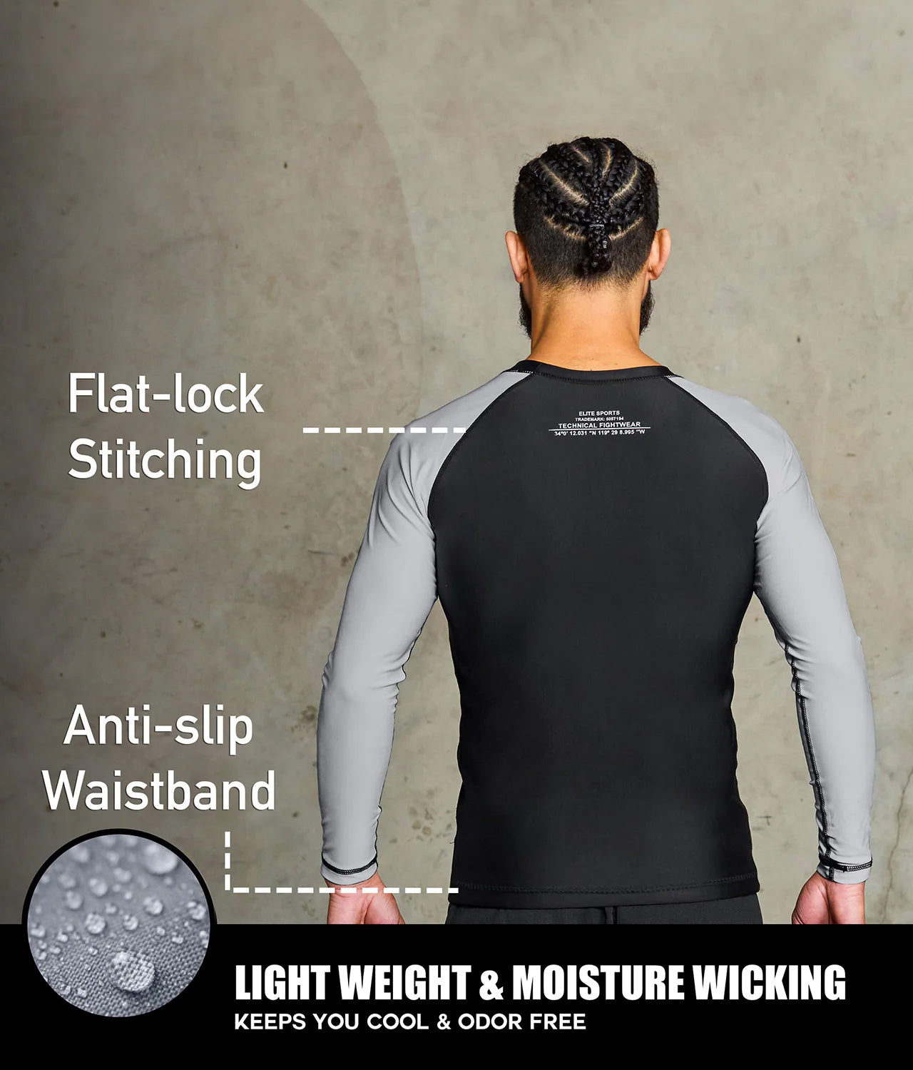 Men's Standard Gray Long Sleeve No-Gi BJJ Rash Guard