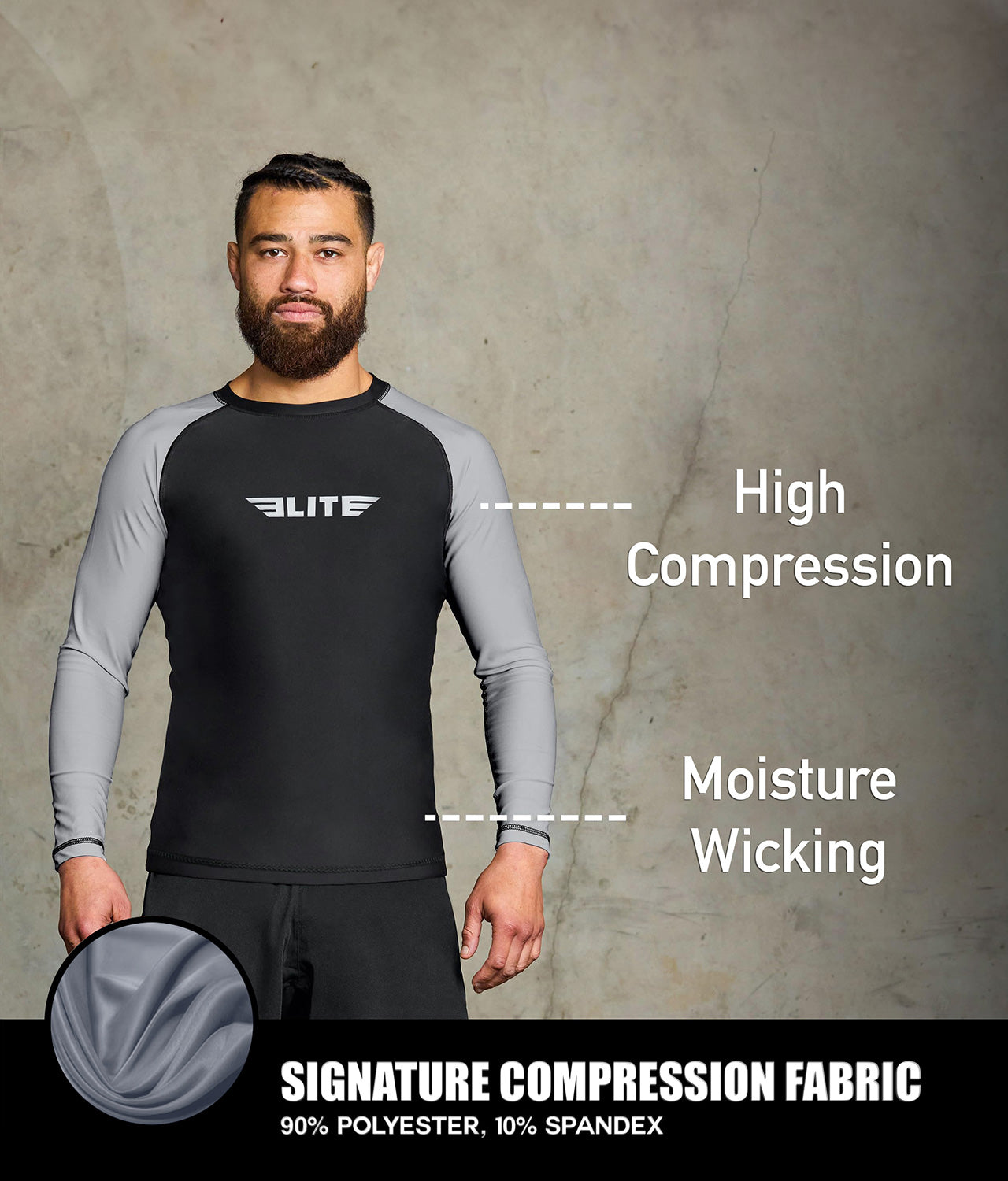 Men's Standard Gray Long Sleeve Muay Thai Rash Guard