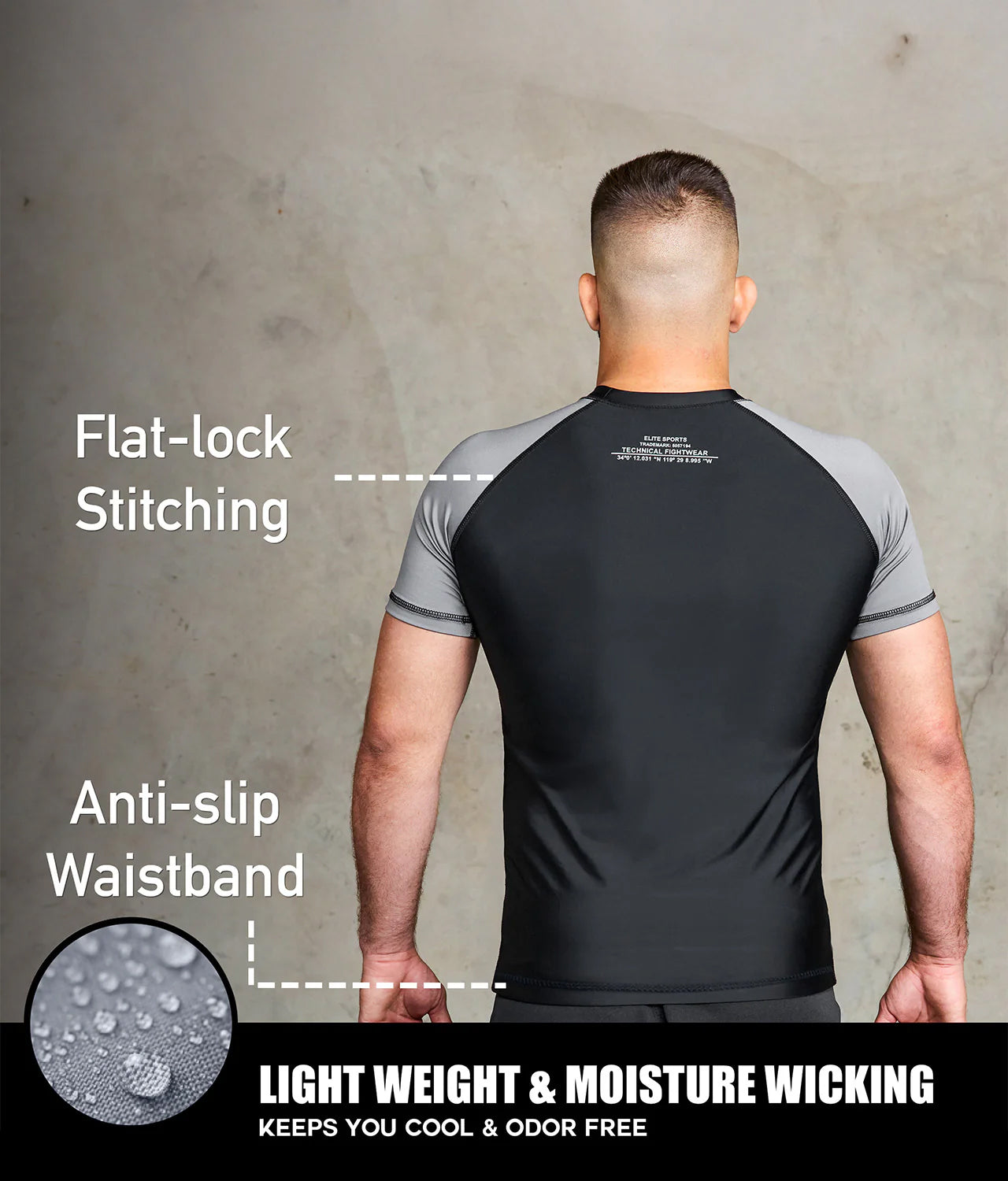 Men's Standard Gray Short Sleeve No-Gi BJJ Rash Guard