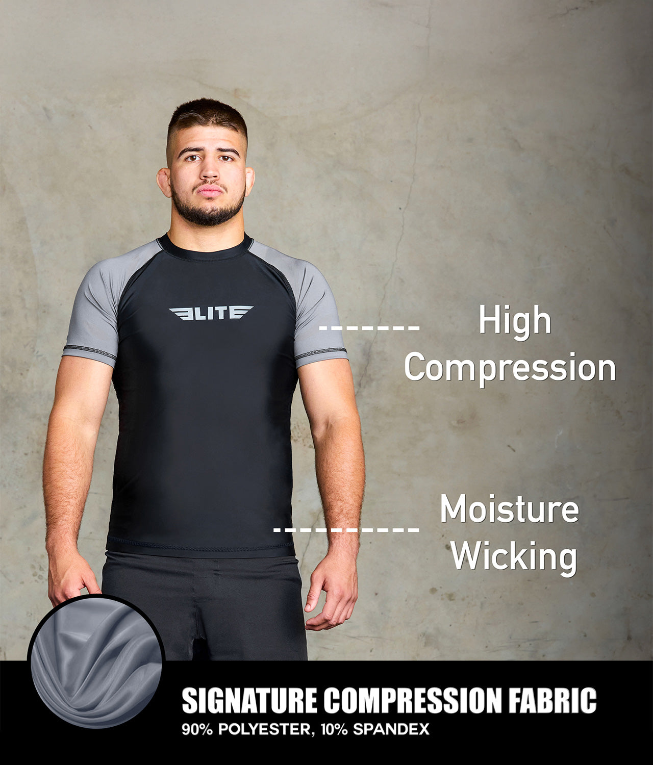 Men's Standard Gray Short Sleeve Jiu Jitsu BJJ Rash Guard