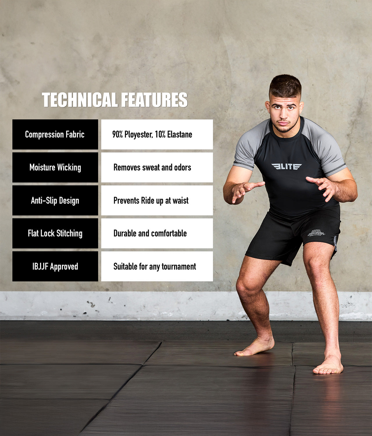 Men's Standard Gray Short Sleeve Training Rash Guard