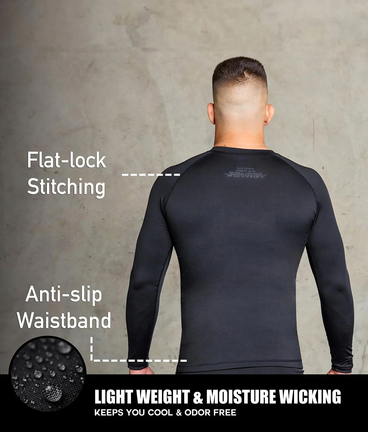 Men's Standard Black Long Sleeve No-Gi BJJ Rash Guard