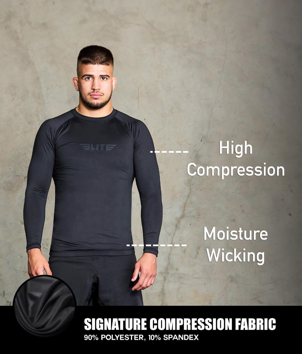 Men's Standard Black Long Sleeve MMA Rash Guard