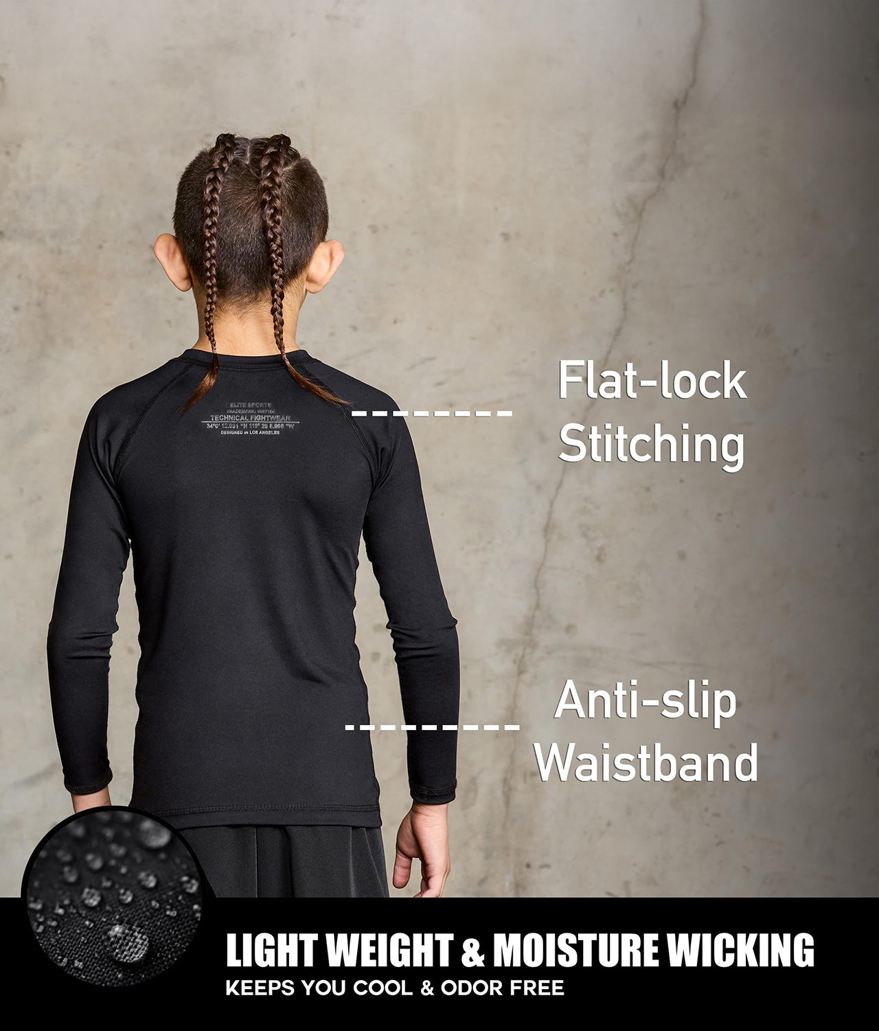 Kids' Standard Black Long Sleeve Training Rash Guard