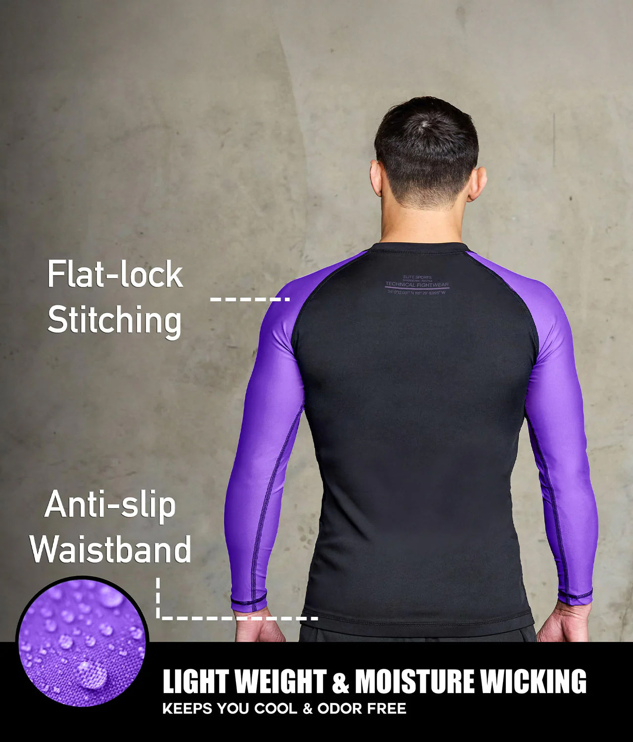 Men's Standard Purple Long Sleeve No-Gi BJJ Rash Guard