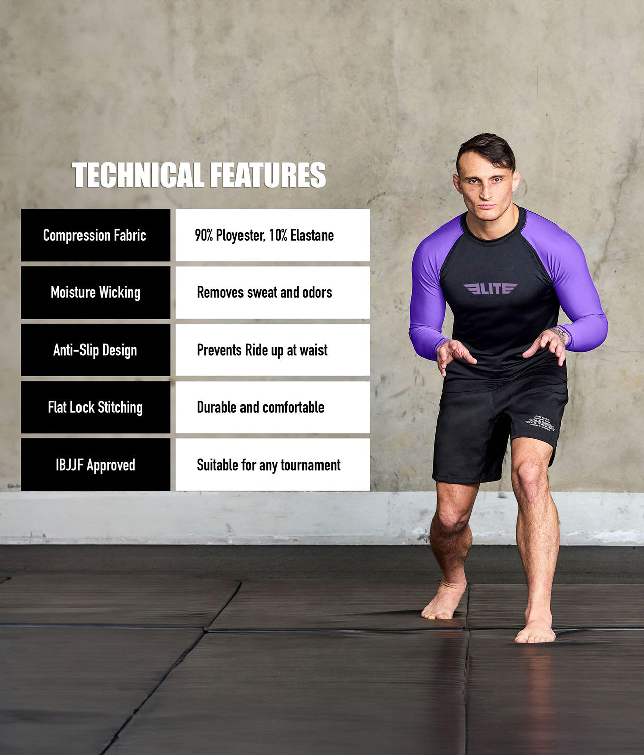 Men's Standard Purple Long Sleeve Muay Thai Rash Guard