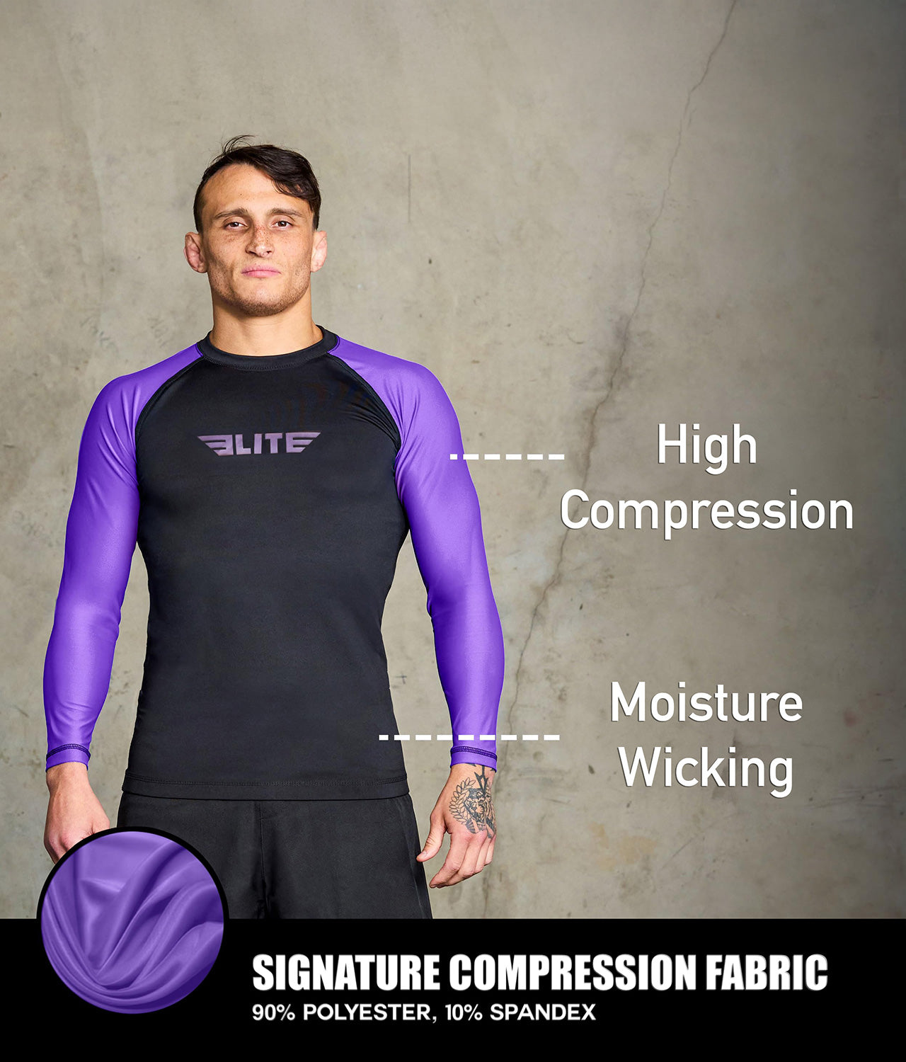 Men's Standard Purple Long Sleeve Muay Thai Rash Guard